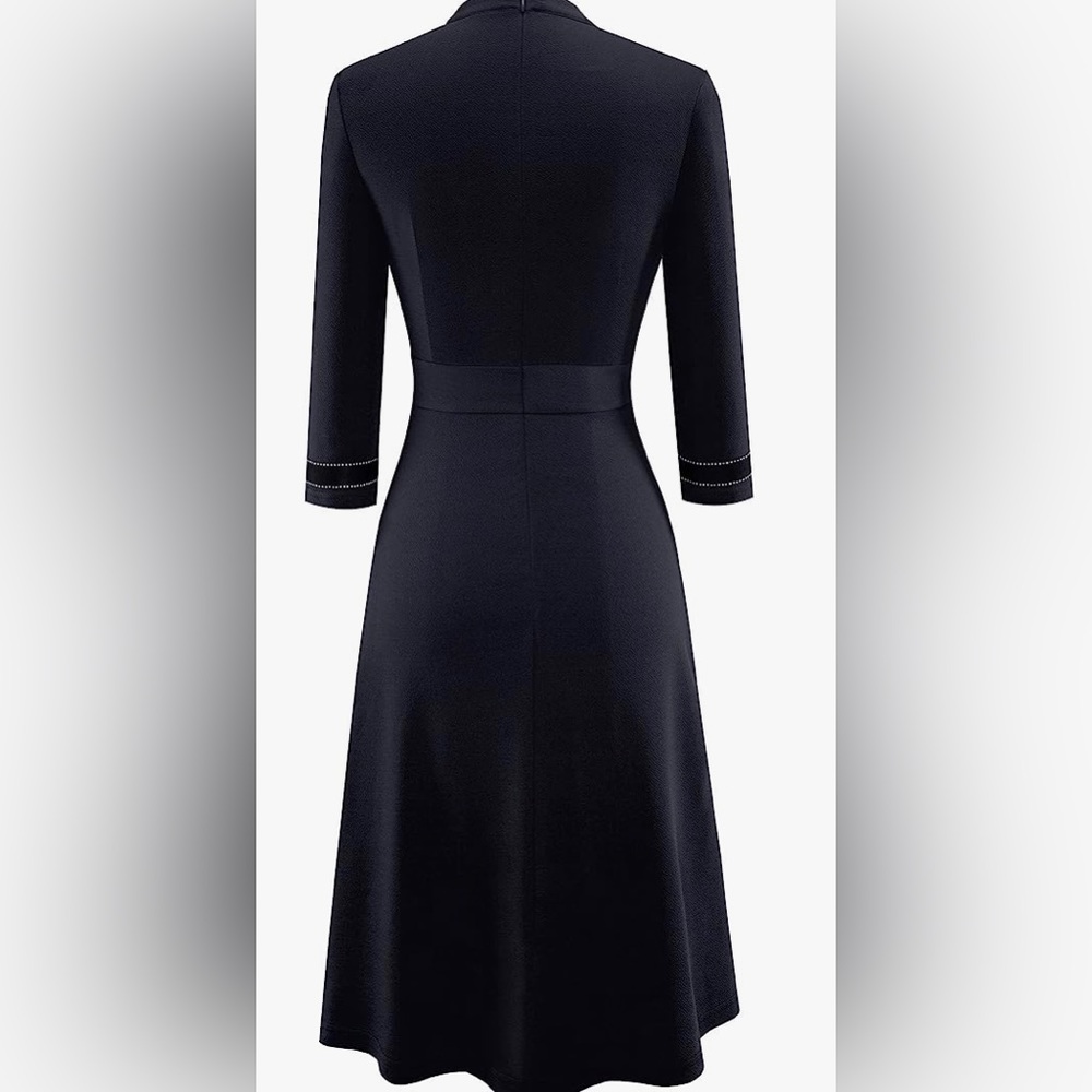 HOMEYEE Women's Chic Crew Neck 3/4 Sleeve Party Homecoming Aline Dress - Picture 4 of 4